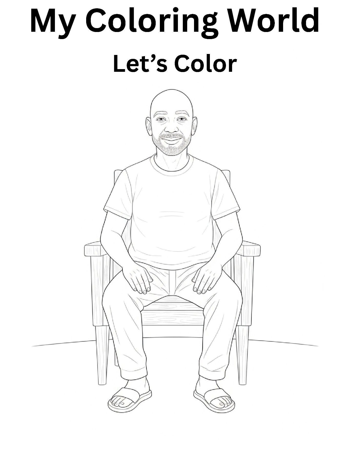 Printable coloring page featuring Pop-Pop seated in a chair.